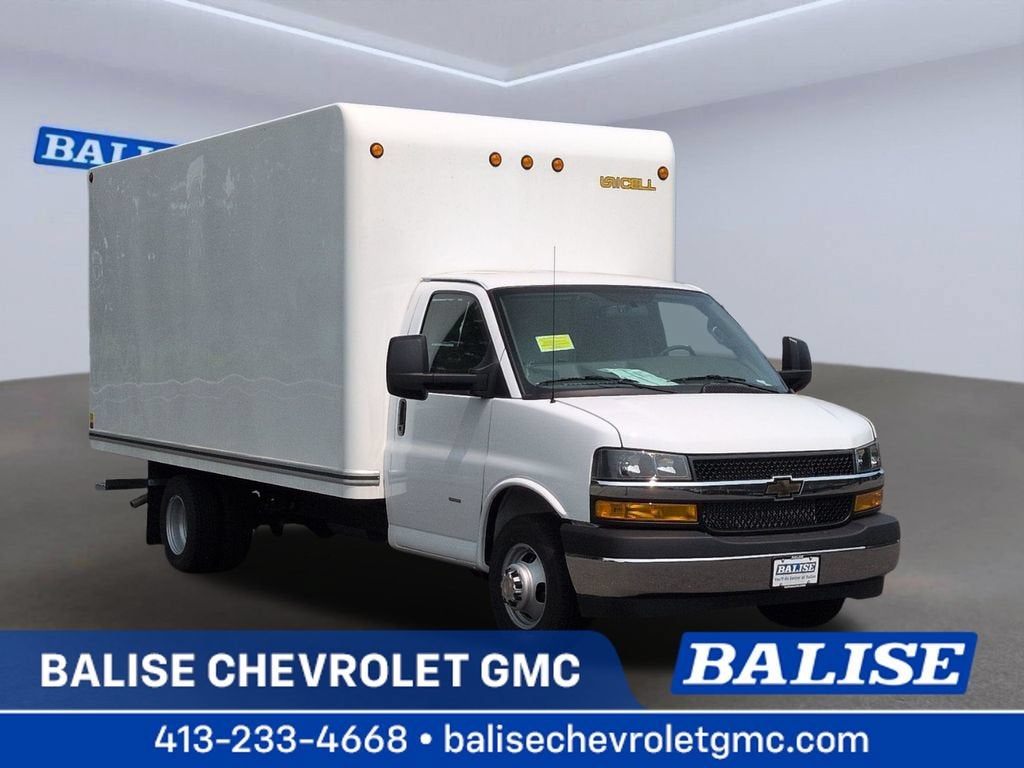 2026 Chevrolet Express Cutaway 3500 1WT in Summit White — front three-quarter view